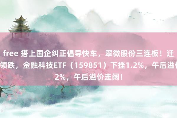 free 搭上国企纠正倡导快车，翠微股份三连板！迁徙支付领跌，金融科技ETF（159851）下挫1.2%，午后溢价走阔！