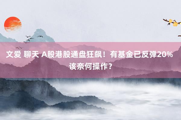 文爱 聊天 A股港股通盘狂飙！有基金已反弹20% 该奈何操作？