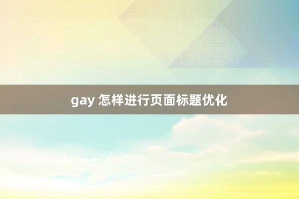 gay 怎样进行页面标题优化
