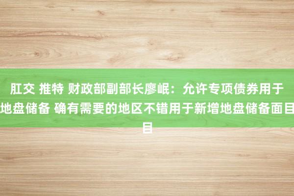 肛交 推特 财政部副部长廖岷：允许专项债券用于地盘储备 确有需要的地区不错用于新增地盘储备面目