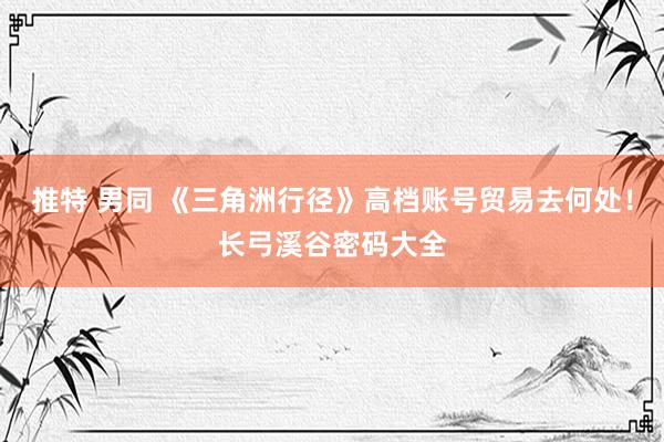推特 男同 《三角洲行径》高档账号贸易去何处！长弓溪谷密码大全