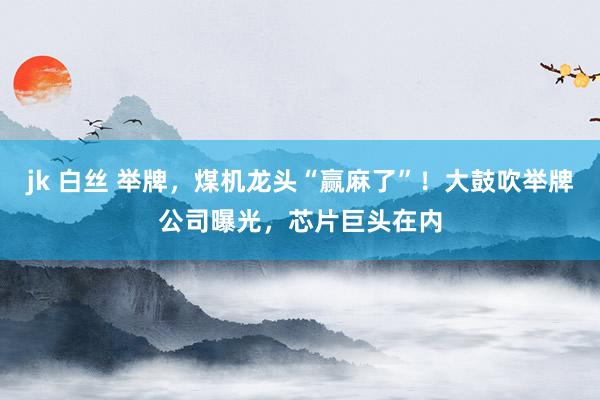 jk 白丝 举牌，煤机龙头“赢麻了”！大鼓吹举牌公司曝光，芯片巨头在内