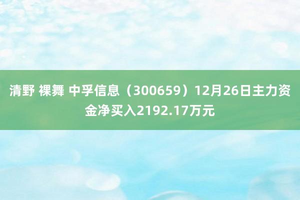 清野 裸舞 中孚信息（300659）12月26日主力资金净买入2192.17万元