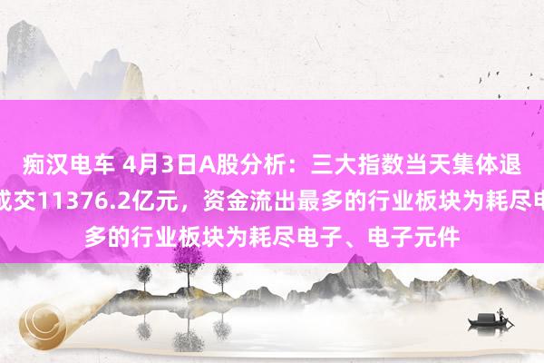 痴汉电车 4月3日A股分析：三大指数当天集体退换，两市整个成交11376.2亿元，资金流出最多的行业板块为耗尽电子、电子元件