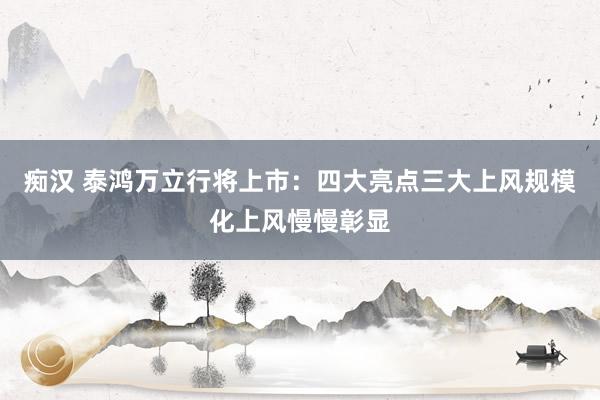 痴汉 泰鸿万立行将上市：四大亮点三大上风规模化上风慢慢彰显