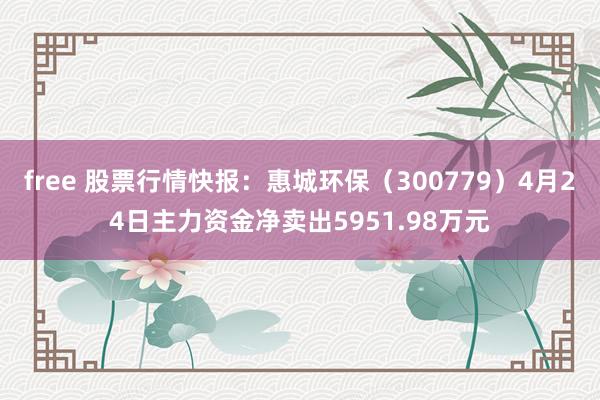 free 股票行情快报：惠城环保（300779）4月24日主力资金净卖出5951.98万元
