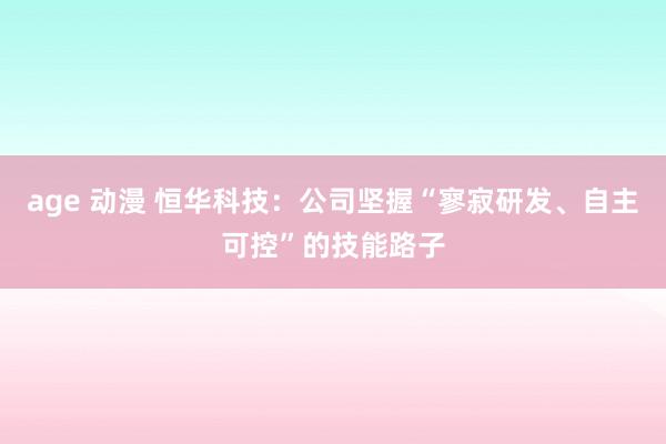 age 动漫 恒华科技：公司坚握“寥寂研发、自主可控”的技能路子